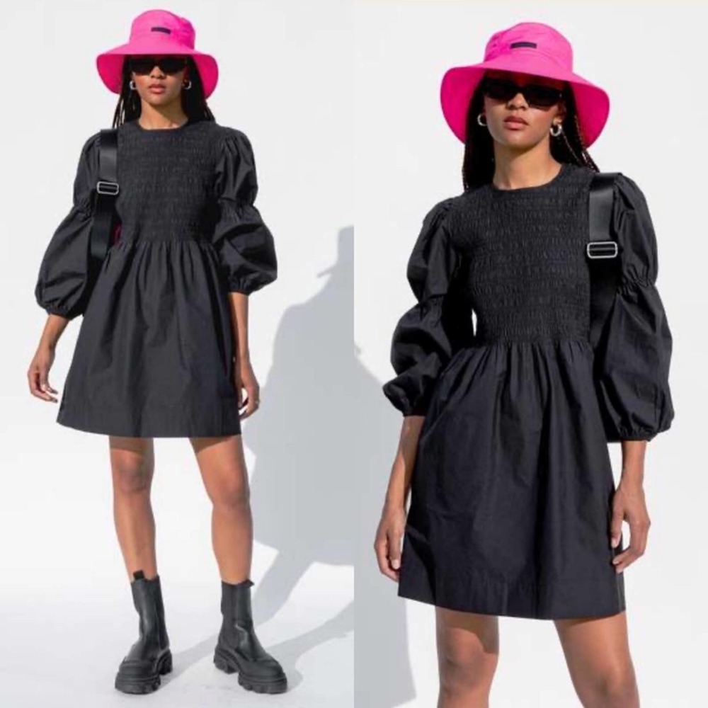 Ganni Black A-Line Puff Sleeve Mini Dress - Picture 4 of 14